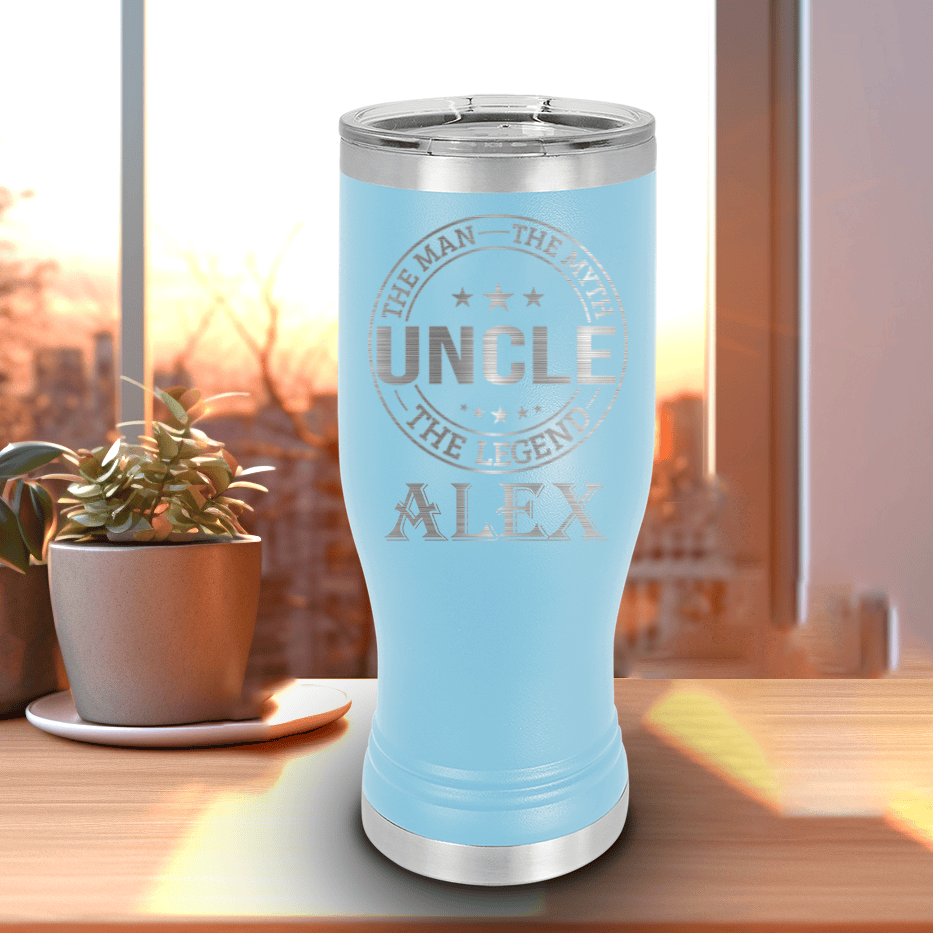 Light Blue Uncle Travel Mug With Handle With Uncle Legend Design