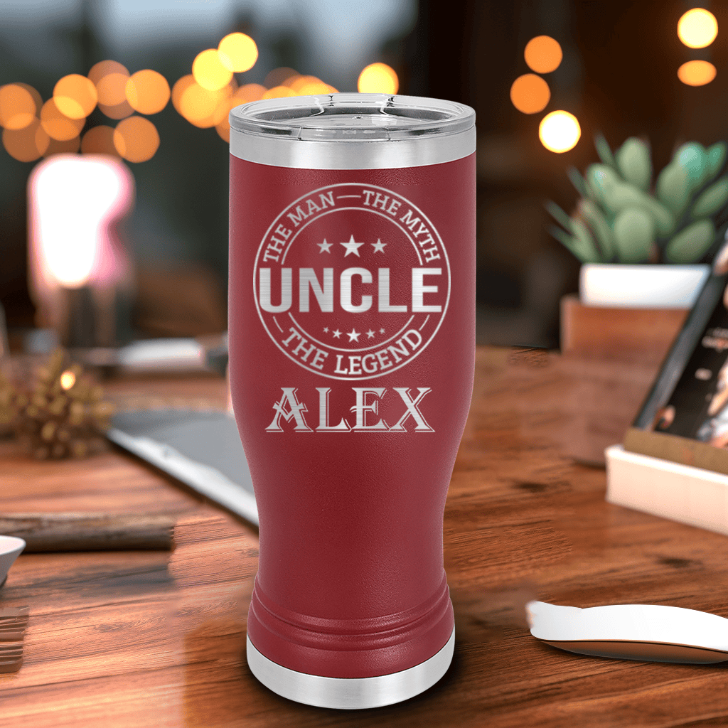 Maroon Uncle Travel Mug With Handle With Uncle Legend Design