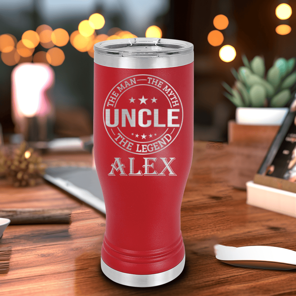 Red Uncle Travel Mug With Handle With Uncle Legend Design