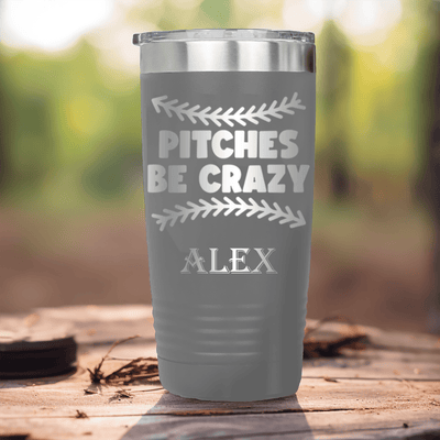 Grey Baseball Tumbler With Unpredictable Pitches Design