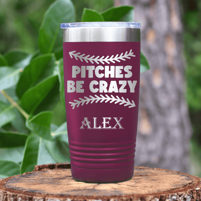 Maroon Baseball Tumbler With Unpredictable Pitches Design
