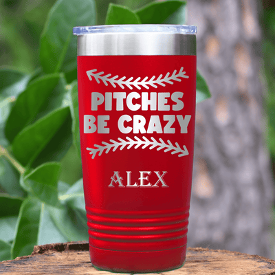 Red Baseball Tumbler With Unpredictable Pitches Design