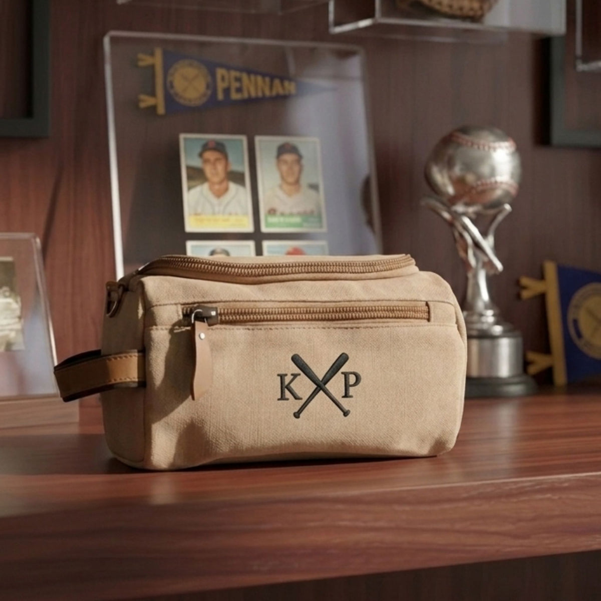 Personalized Baseball Dopp Kit with Embroidered Crossed Bats