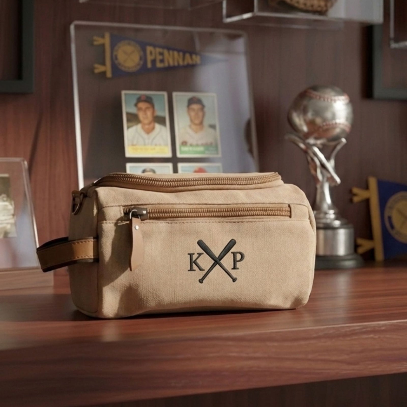 Personalized Baseball Dopp Kit with Embroidered Crossed Bats