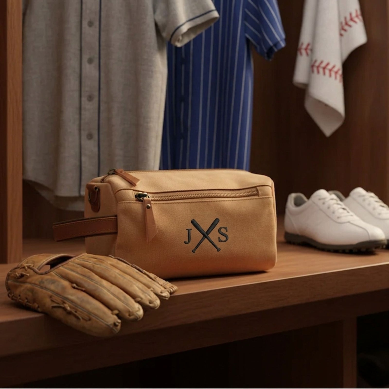 Personalized Baseball Dopp Kit with Embroidered Crossed Bats