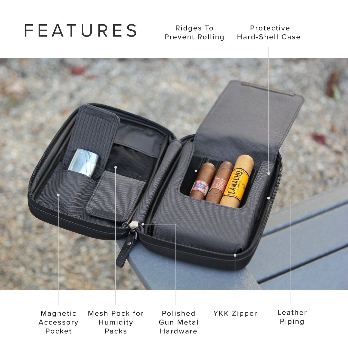 Unique Personalized Flint Travel Leather Cigar Case Customized humidor accessory Gifts for Men by Groovy Guy