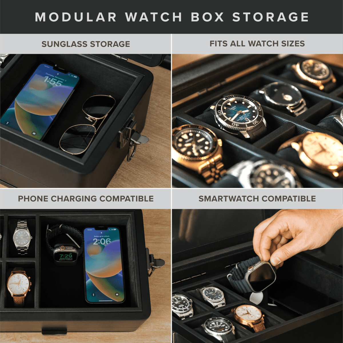Unique Personalized Black Edition Military Modular Watch Box - 10 Slot Customized watch box Gifts for Men by Groovy Guy