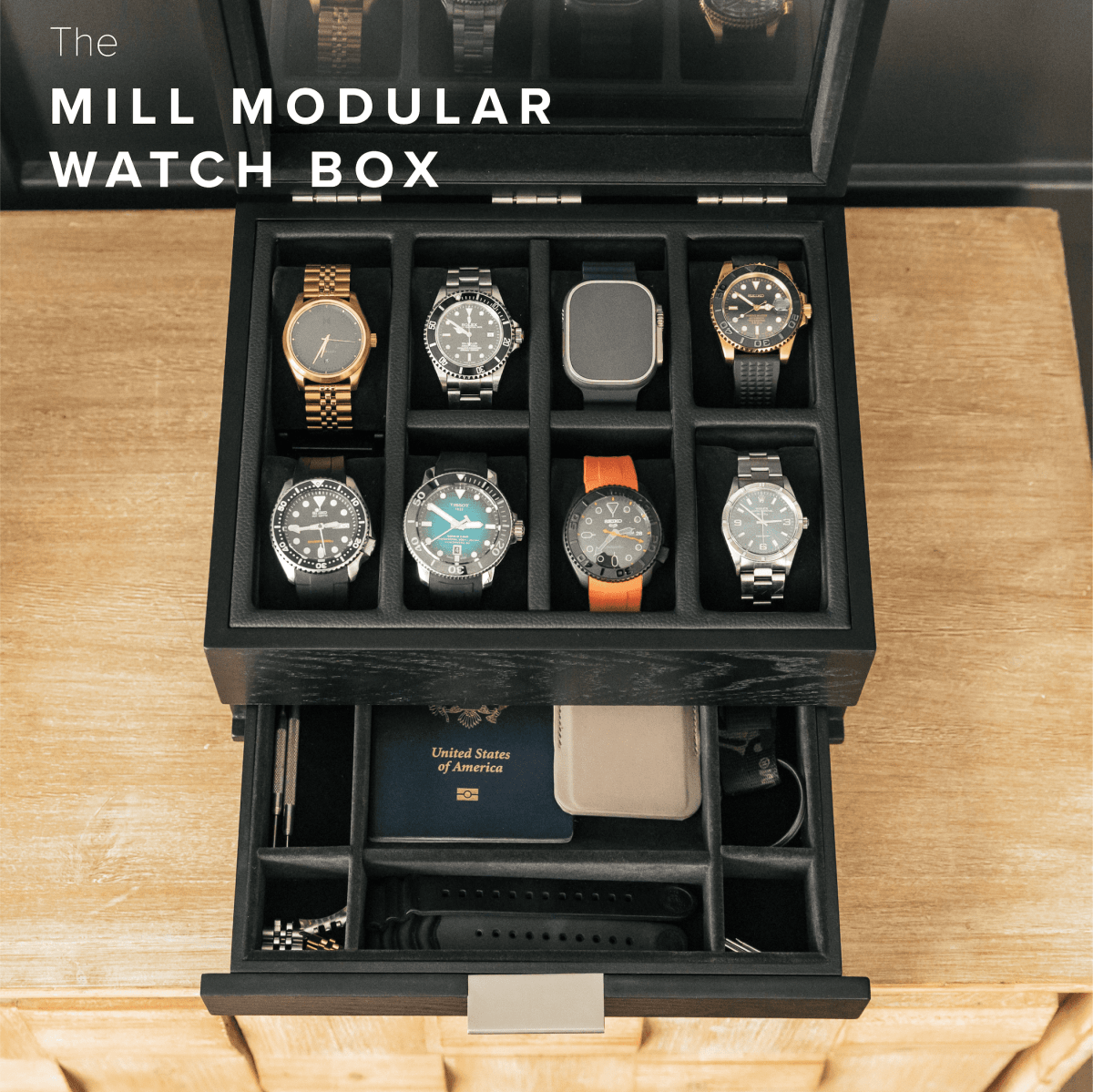 Unique Personalized Mill Modular Watch Box - 8 Slot Customized watch box Gifts for Men by Groovy Guy