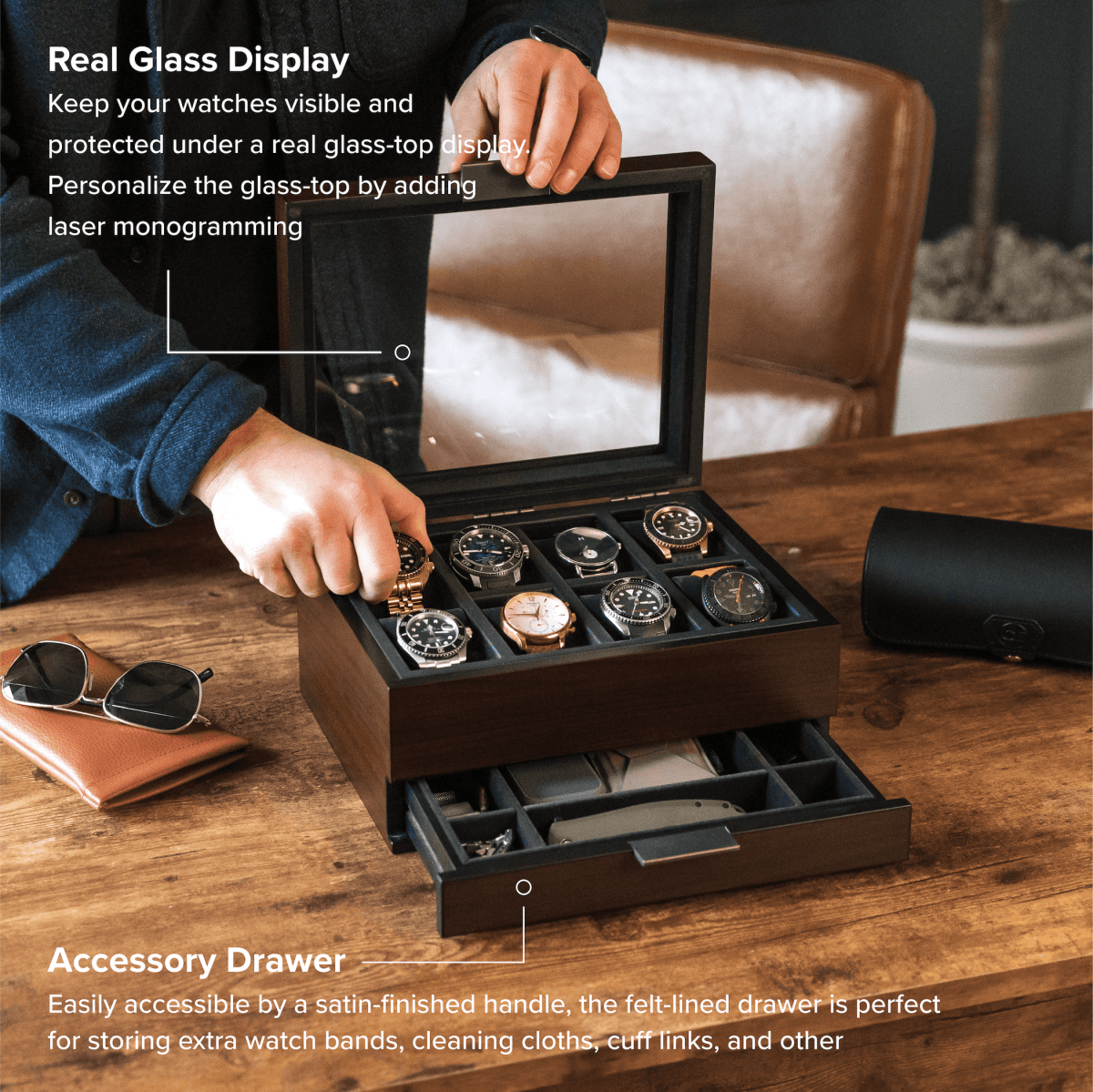 Unique Personalized Mill Modular Watch Box - 8 Slot Customized watch box Gifts for Men by Groovy Guy