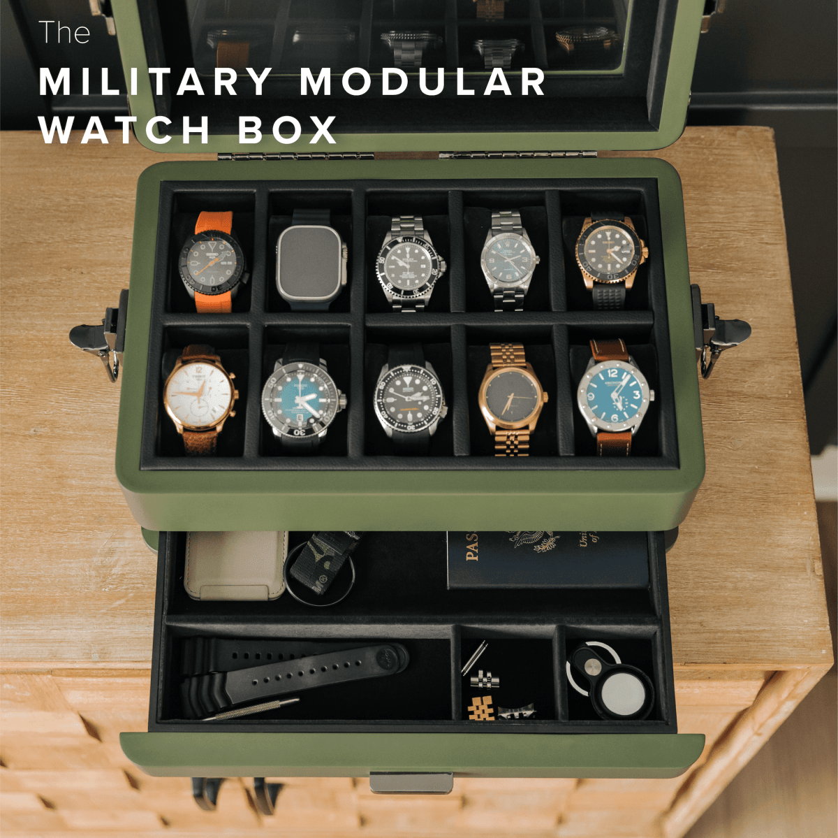 Unique Personalized Military Modular Watch Box - 10 Slot Customized watch box Gifts for Men by Groovy Guy