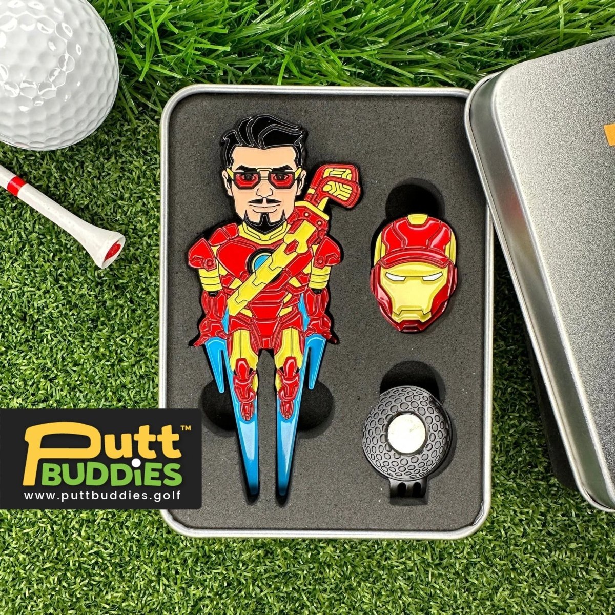 Unique Personalized 9 - Iron Man Golf Divot Tool w/ magnetic helmet ball marker Customized Divot Tools Gifts for Men by Groovy Guy