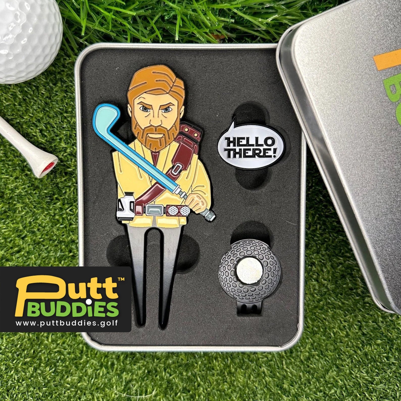 Hole-In-Wan Kenobi Golf Divot Tool w/ magnetic “Hello There” ball marker