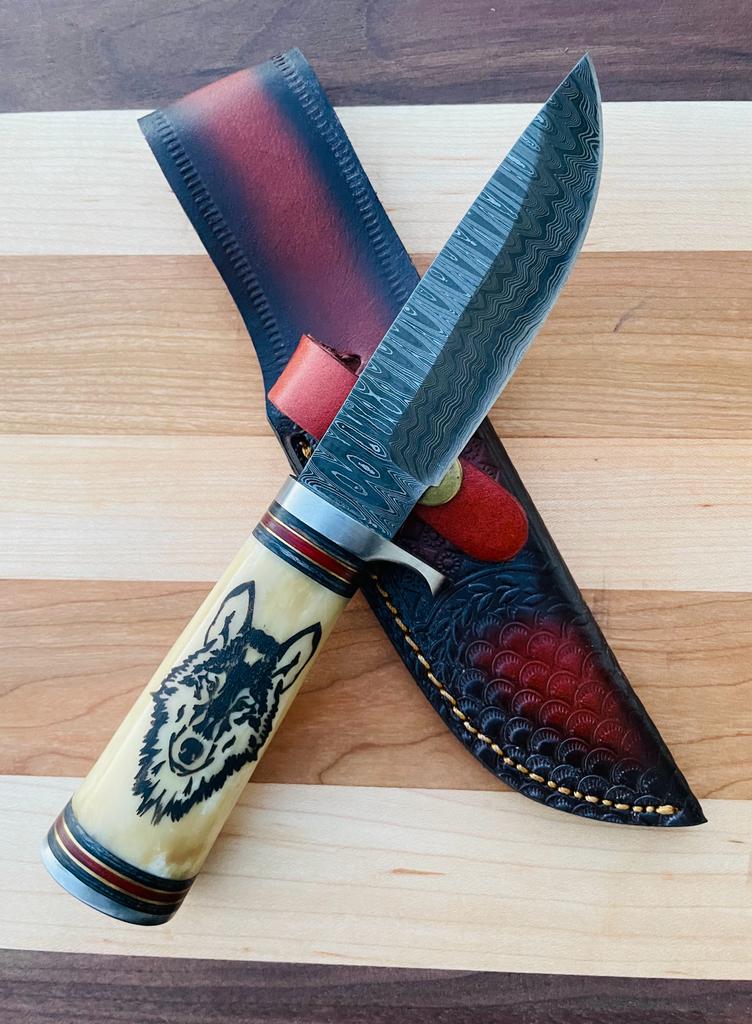 Unique Personalized Wilderness Howl Damascus Steel Knife Customized Damascus Knife Gifts for Men by Groovy Guy