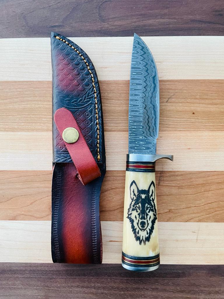 Unique Personalized Wilderness Howl Damascus Steel Knife Customized Damascus Knife Gifts for Men by Groovy Guy