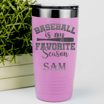 Pink Baseball Tumbler With When Bats Swing Hearts Sing Design