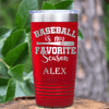 Red Baseball Tumbler With When Bats Swing Hearts Sing Design