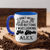 Blue Funny Coffee Mug With Wheres Mute Button Design