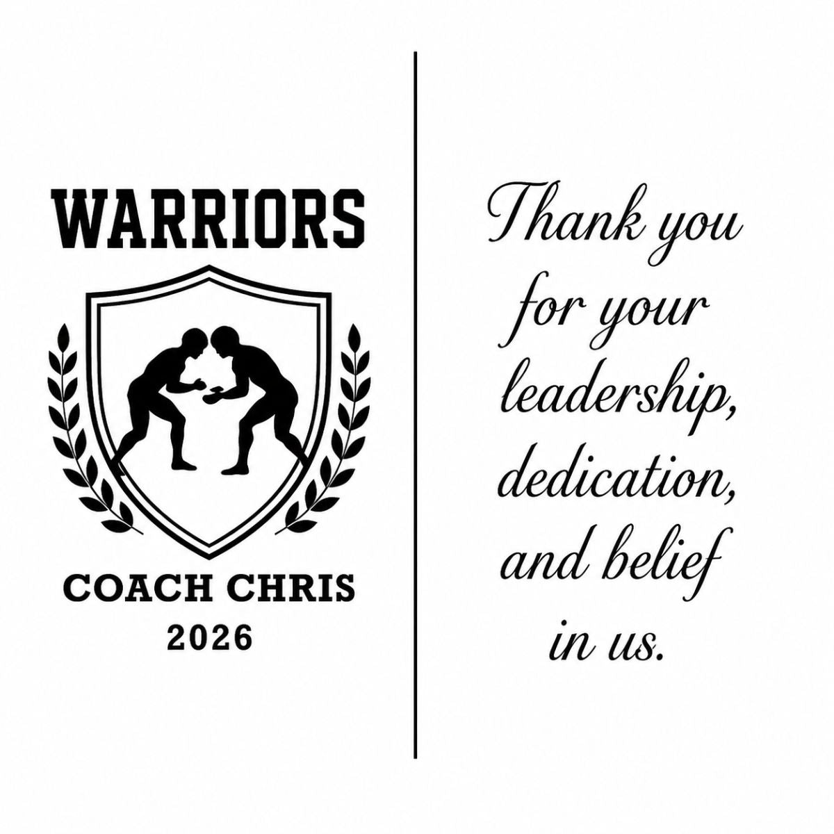 Personalized wrestling coach whiskey decanter engraved with custom team name, coach name, and year, featuring a deep-etched wrestling design on premium glass.
