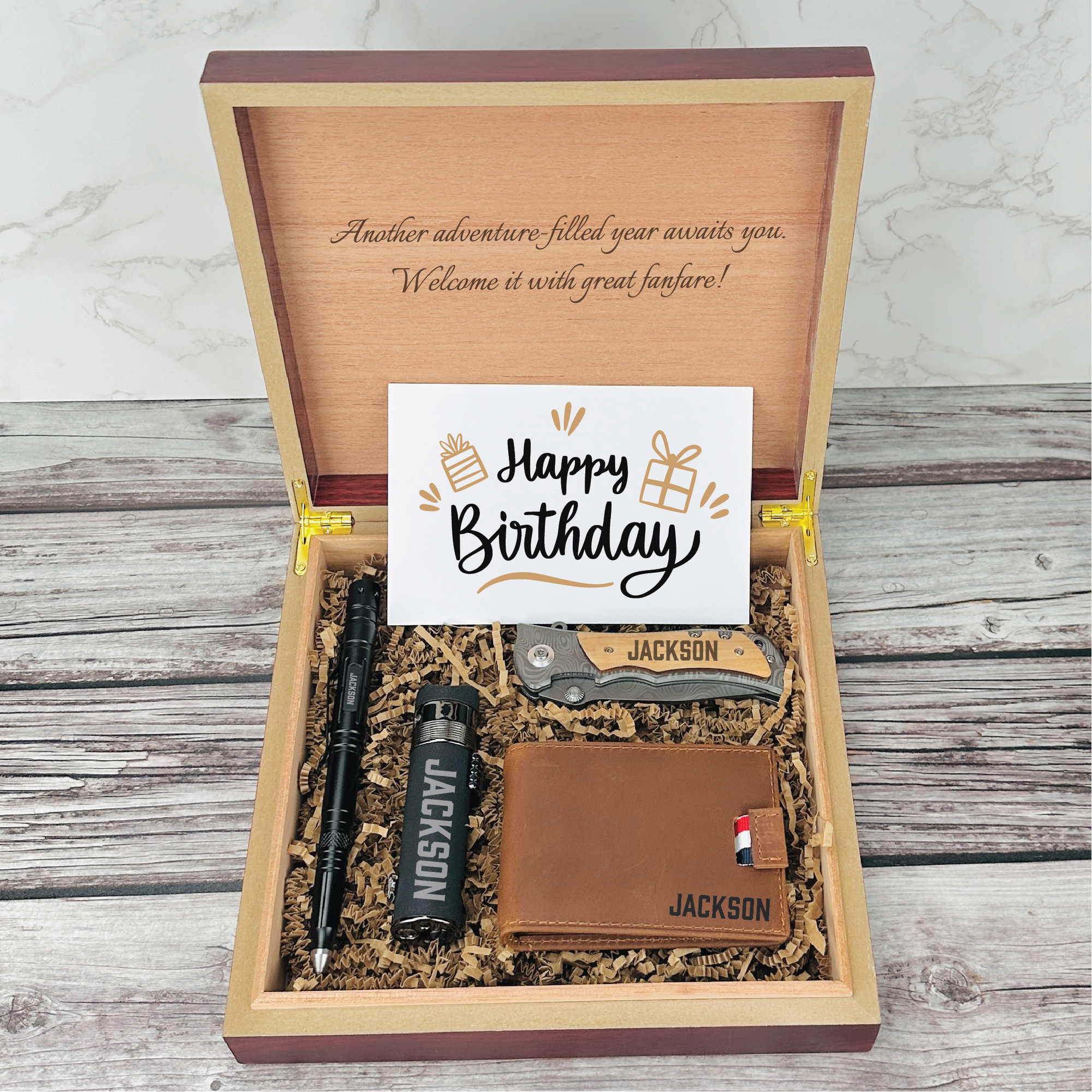 Personalized Birthday Gift Box for Men - Custom Engraved Name and