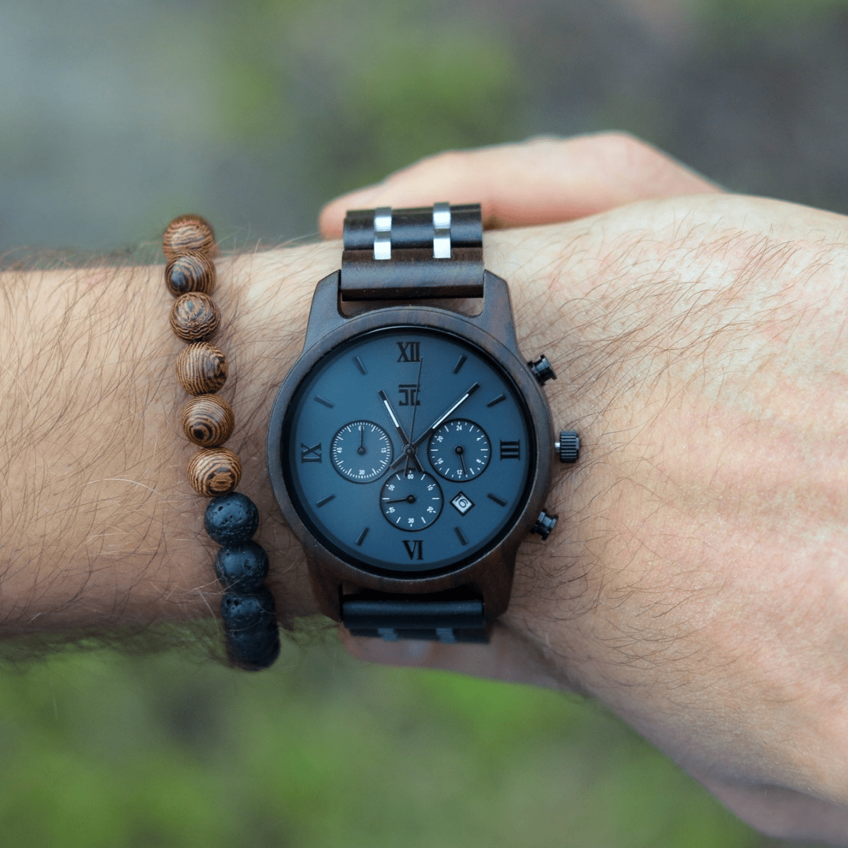 Unique Personalized Silver Fox | Black Sandalwood Chronograph Customized Wooden Watch Gifts for Men by Groovy Guy