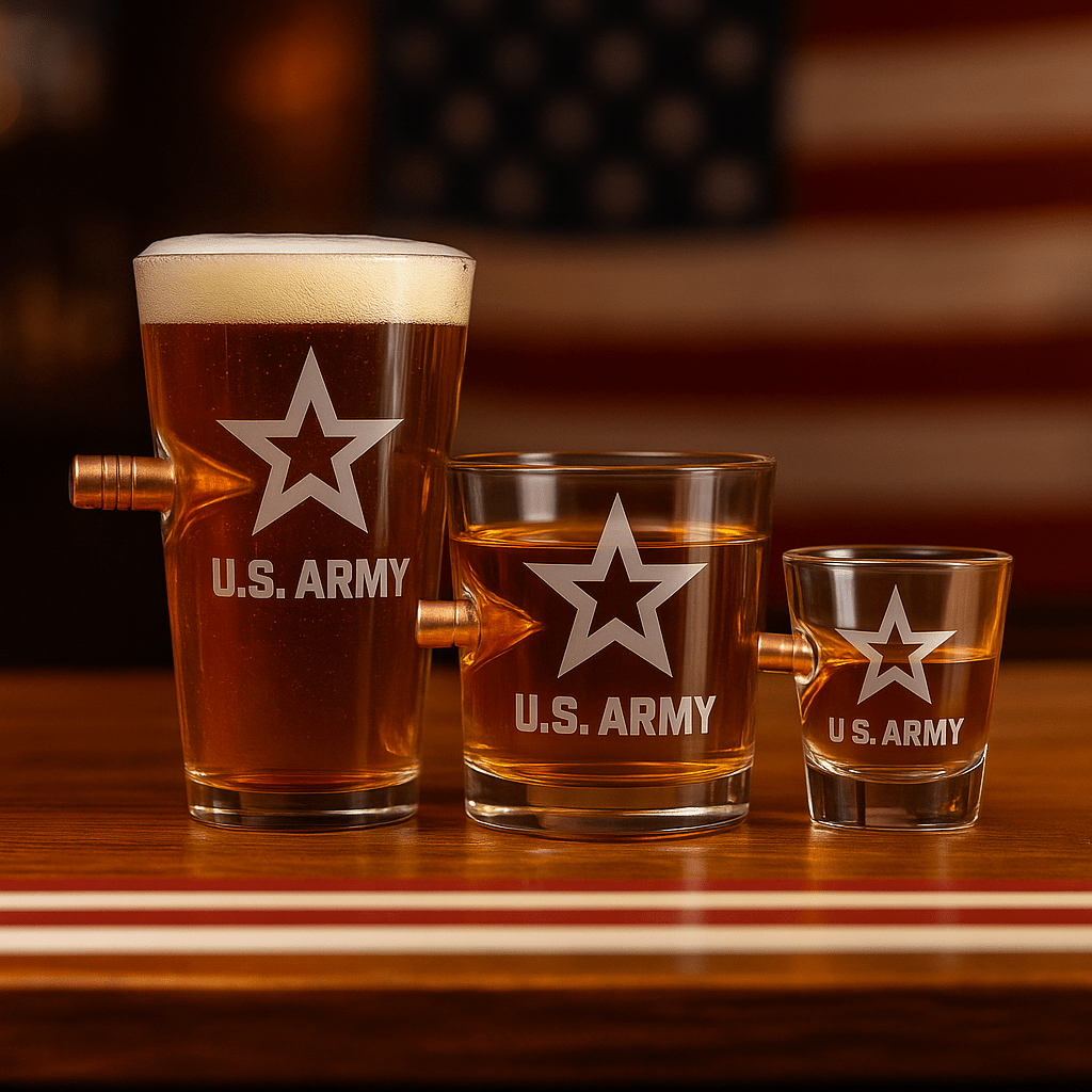 Unique Personalized US Military Bar Glasses Customized Handmade Glass Gifts for Men by Groovy Guy