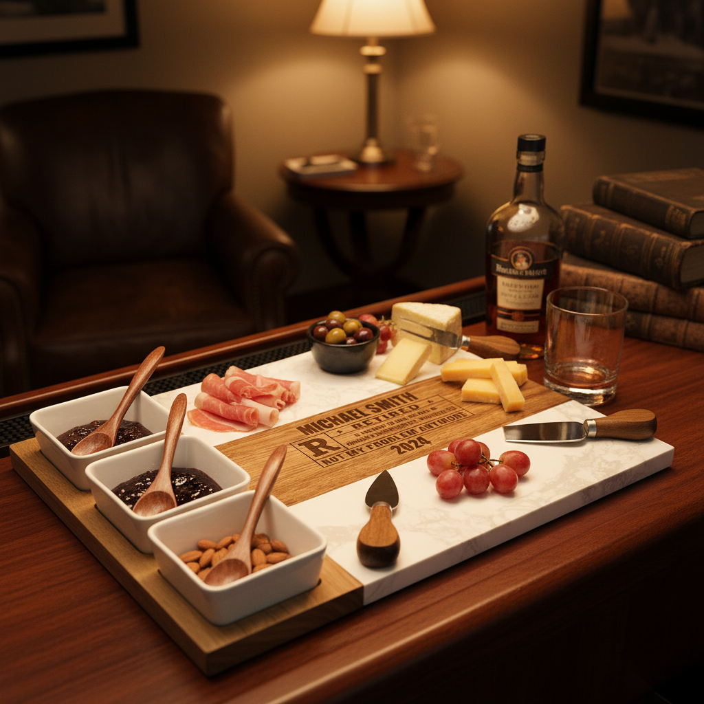 Last Call Personalized Retirement Charcuterie Set — Lifestyle Shot