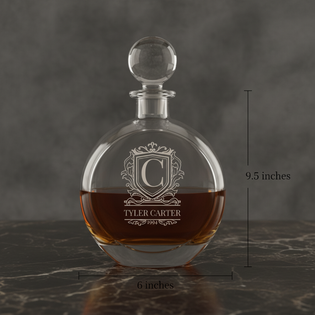 Heritage Crest Personalized Whiskey Decanter — dimensions: 9.5 inches × 6 inches