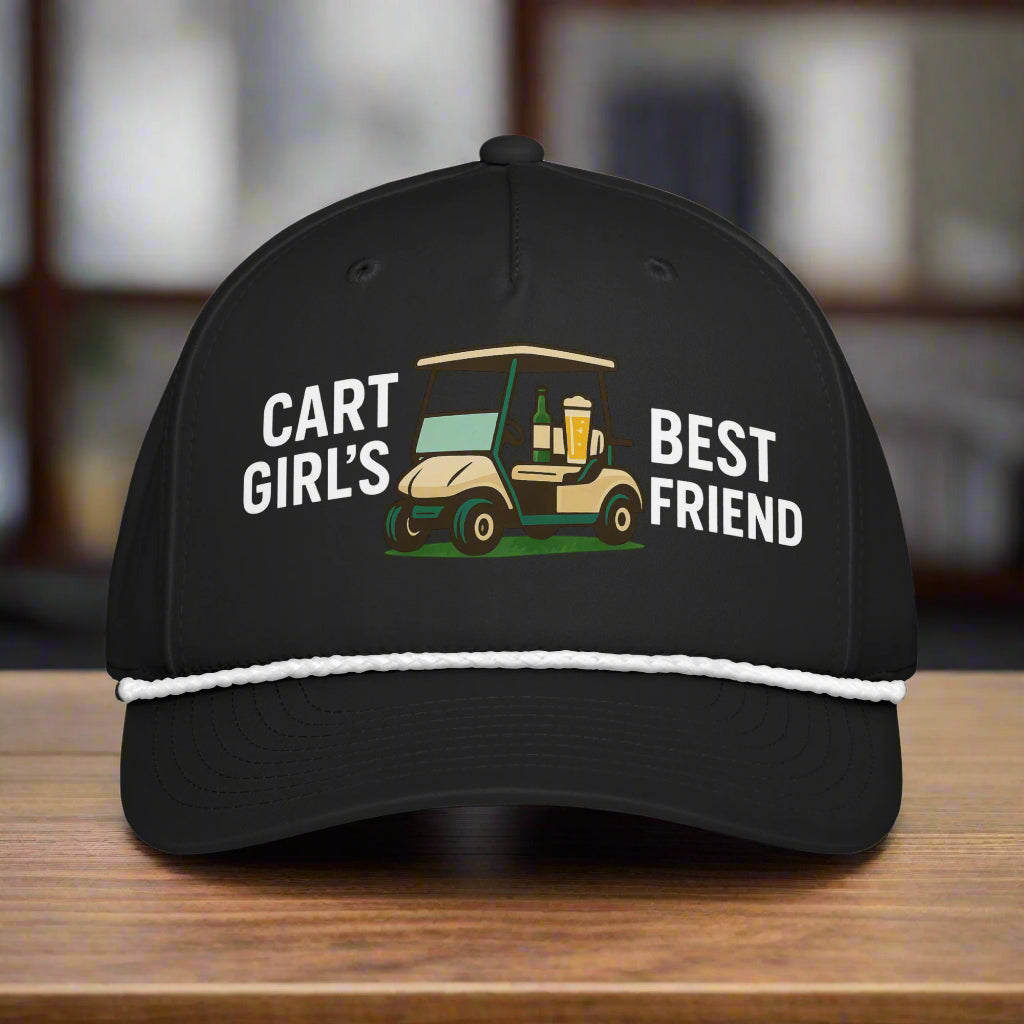 Cart Girl’s Best Friend Golf Hat with Printed Drink-Filled Golf Cart Design