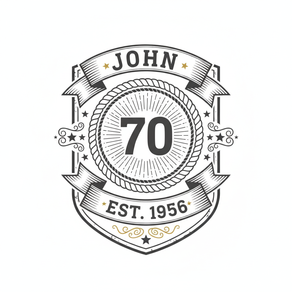 INTERNAL engraving reference, 70th keepsake gold crest design, name and year variable in Oswald Bold, do not display