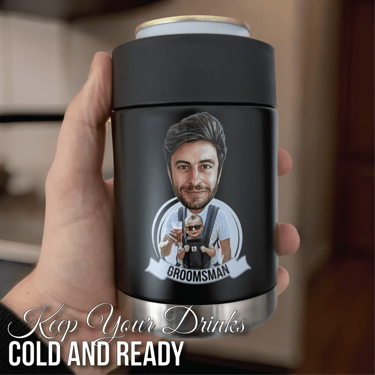 Unique Personalized Thermal Caricature Koozie Customized Gifts for Men by Groovy Guy