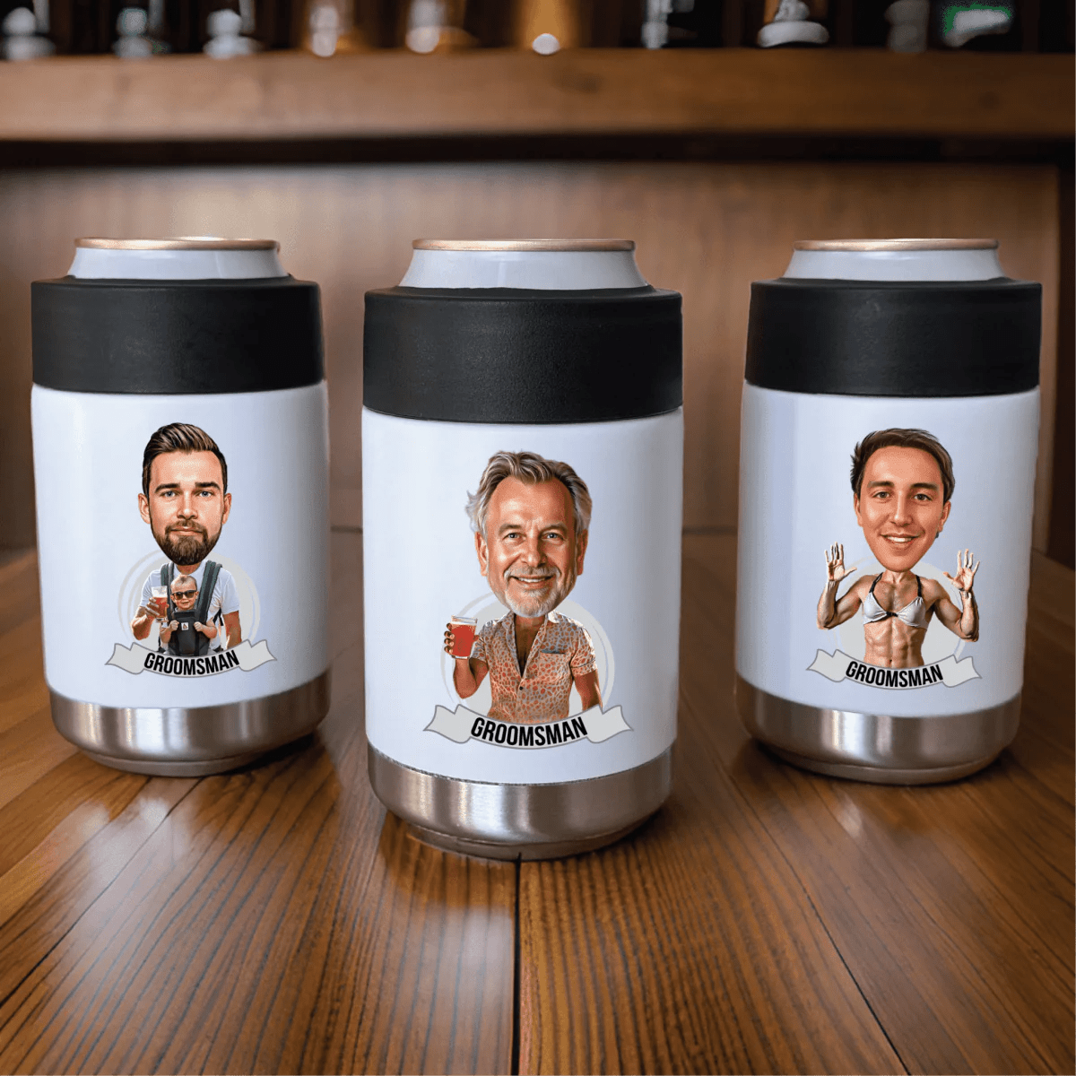 Unique Personalized Thermal Caricature Koozie Customized Gifts for Men by Groovy Guy