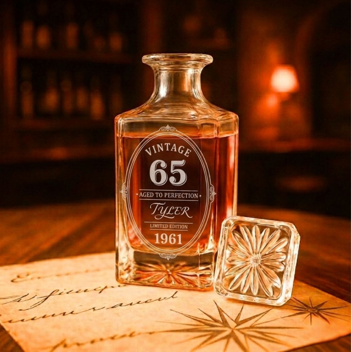 custom 65 year birthday decanter with custom message