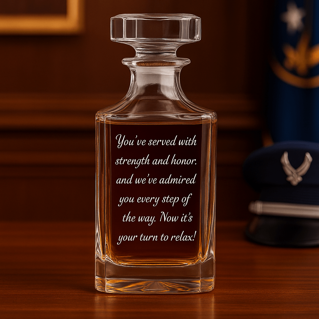 Unique Personalized Airforce Retirement Decanter Customized Retirement Gifts for Men by Groovy Guy