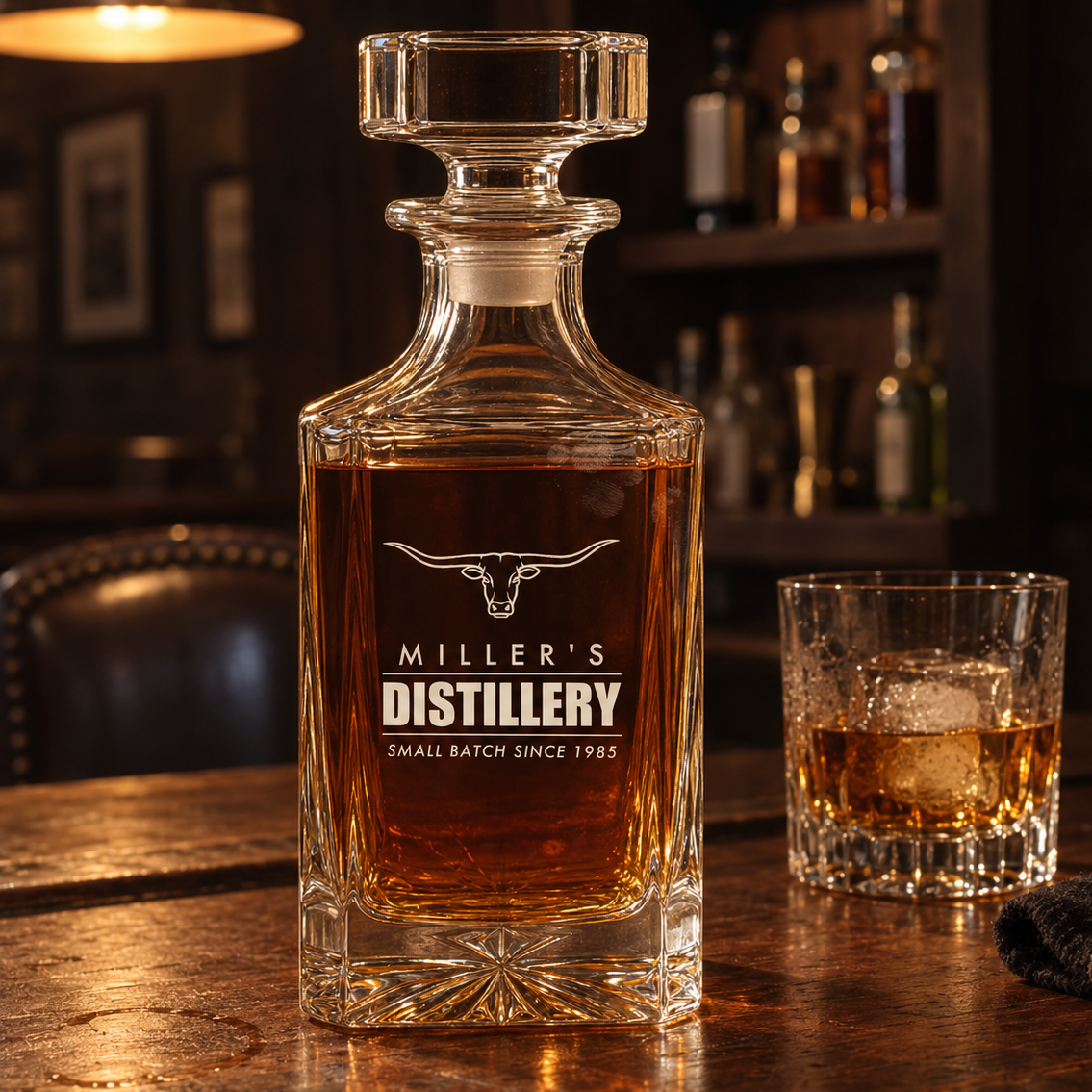 Longhorn Distillery Personalized Whiskey Decanter, 26 oz Engraved with His Name and a Back Message, Gift for Bourbon Lovers
