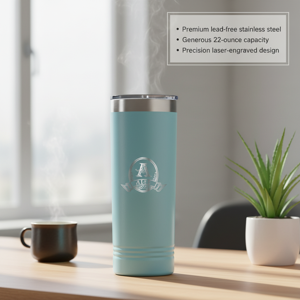 Daily Grind personalized coffee travel tumbler with engraved initial and name close-up showing engraved detail