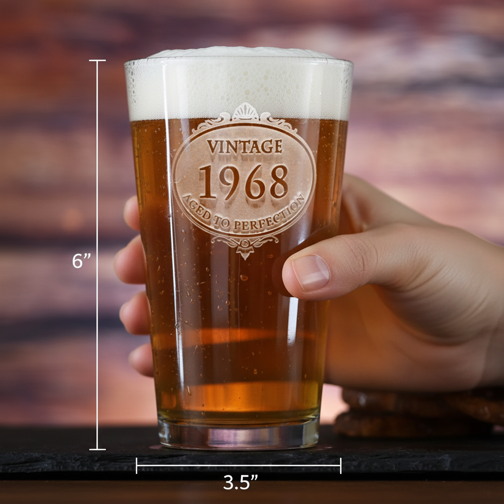 Etched Vintage Year Birthday Beer Glass