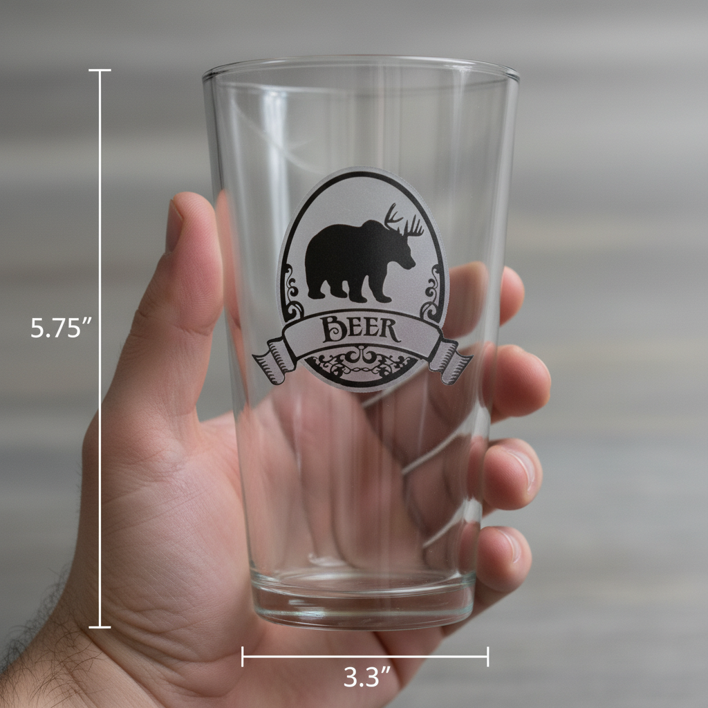 Engraved Bear+Deer Pub Pint Beer Glass