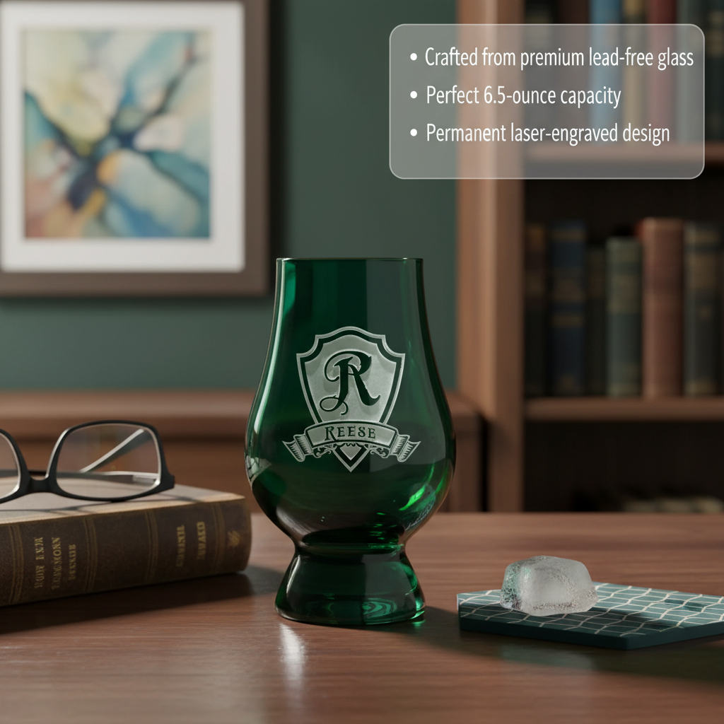 Engraved Shield Green Glencairn Glass