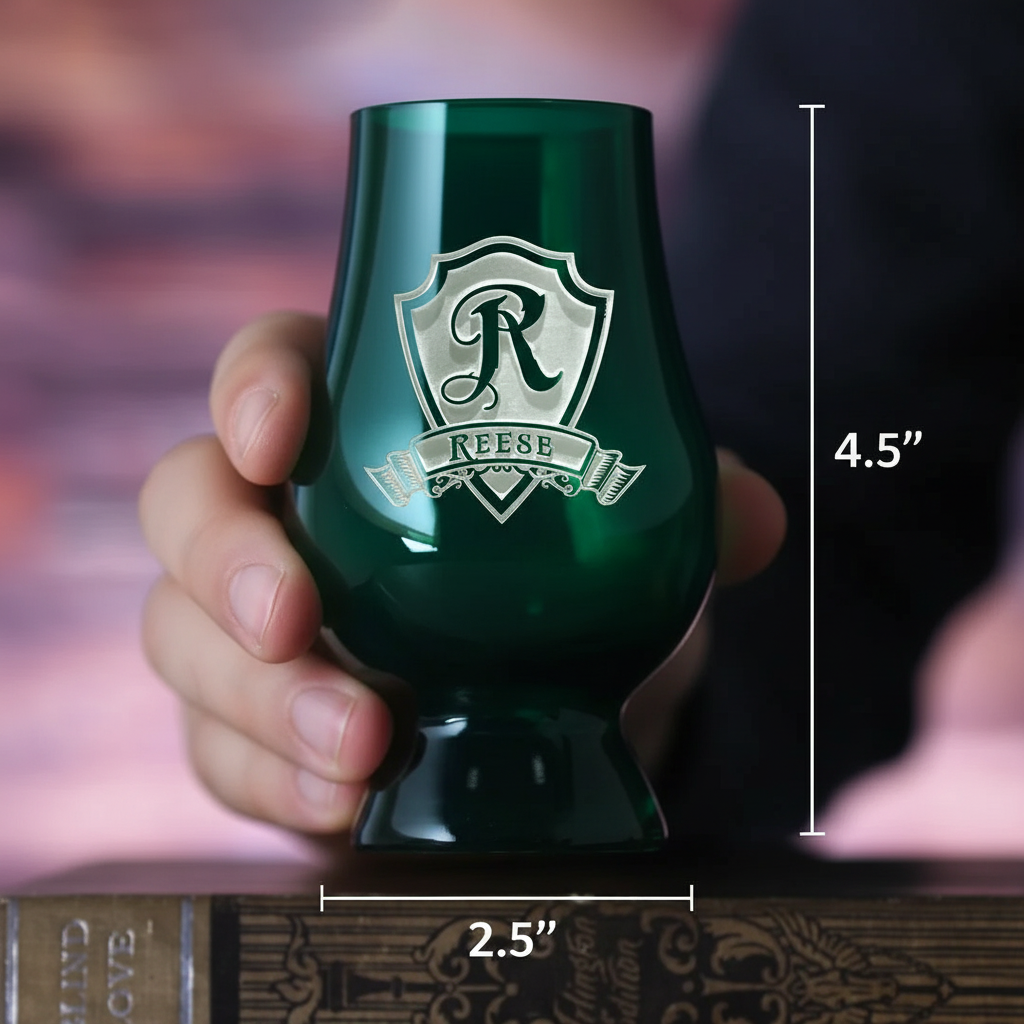 Engraved Shield Green Glencairn Glass