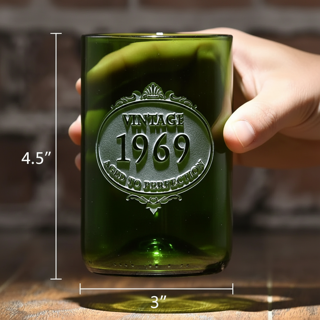 Vintage Birthday Green Wine Bottle Glass