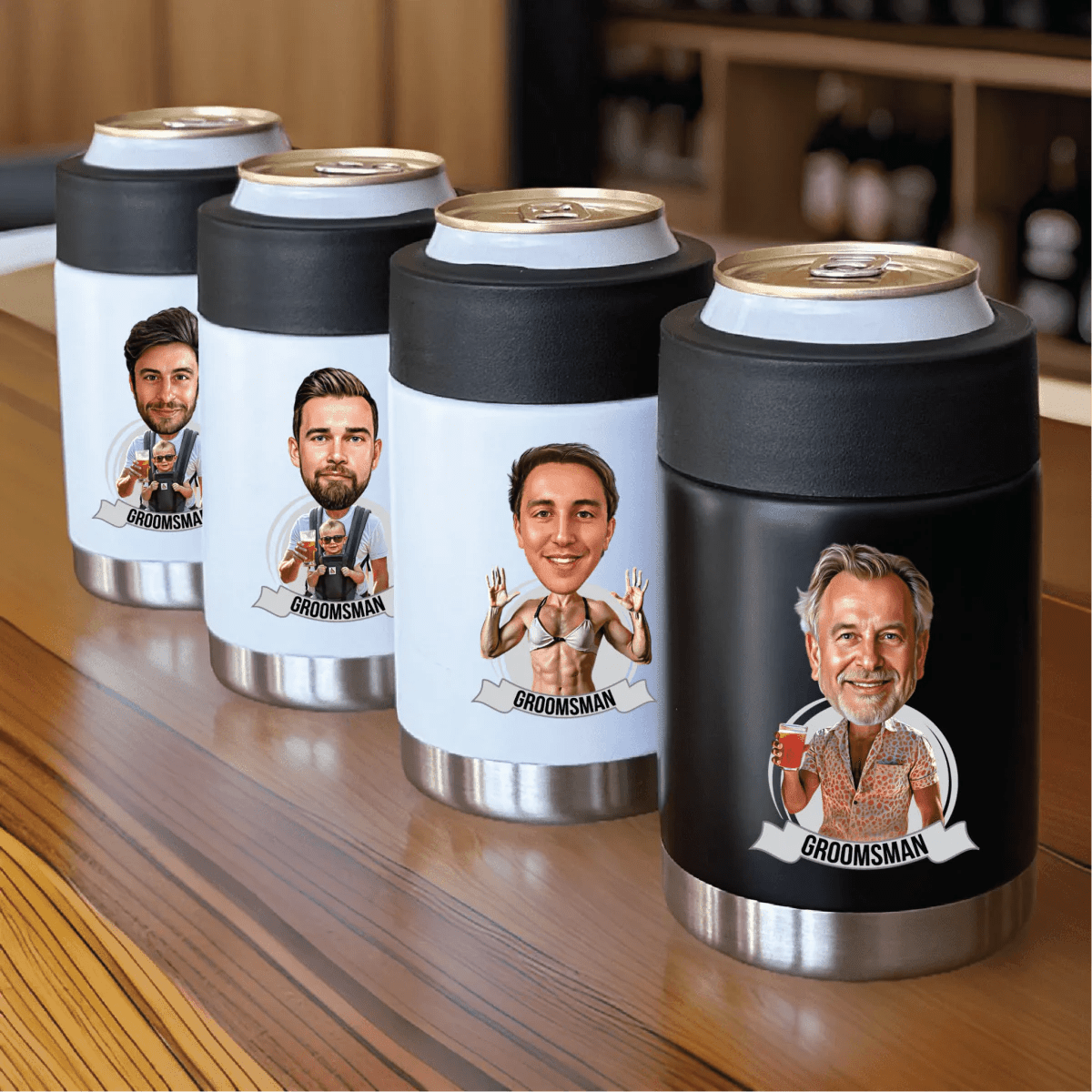 Unique Personalized Thermal Caricature Koozie Customized Gifts for Men by Groovy Guy