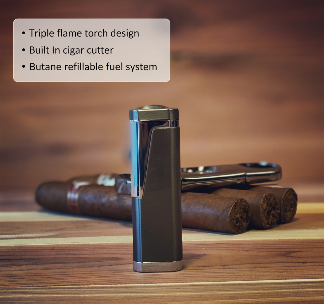 Cigar Torch Lighter with Built-In Cutter