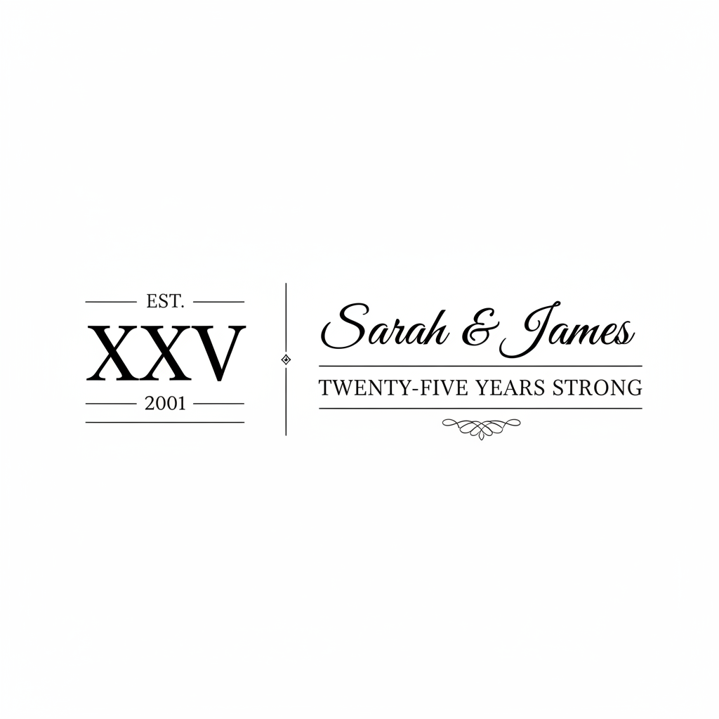 Silver Vow 25th Anniversary Engraving Design - XXV Roman numeral with personalized names and year