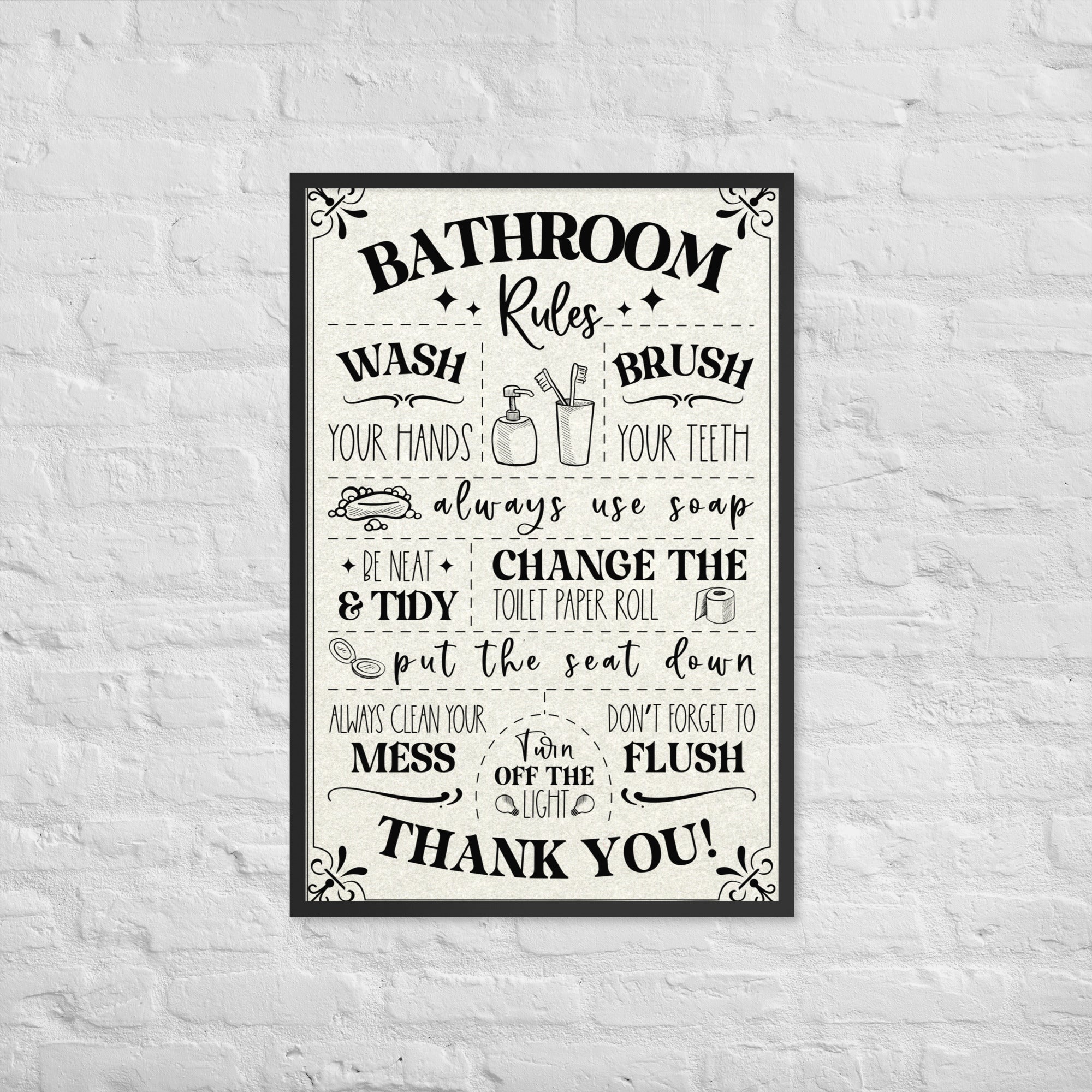 Bathroom Rules Framed Art