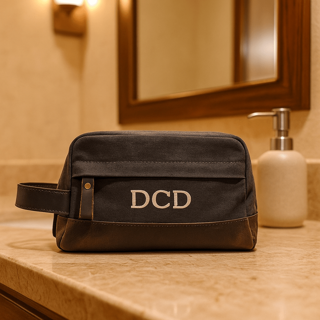 Unique Personalized Waxed Up Dopp Bag Customized Toiletry Bag Gifts for Men by Groovy Guy