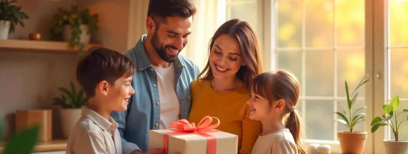 family giving personalized fathers day gift