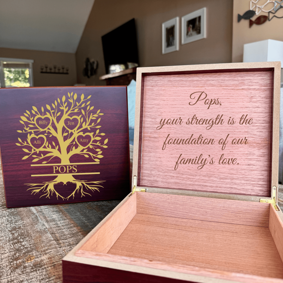 Unique Personalized Custom Family Tree Keepsake Box Customized Fathers Day Gifts for Men by Groovy Guy
