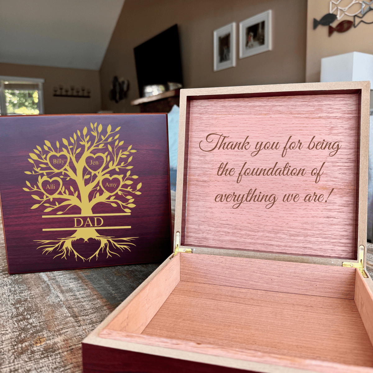 Unique Personalized Custom Family Tree Keepsake Box Customized Fathers Day Gifts for Men by Groovy Guy