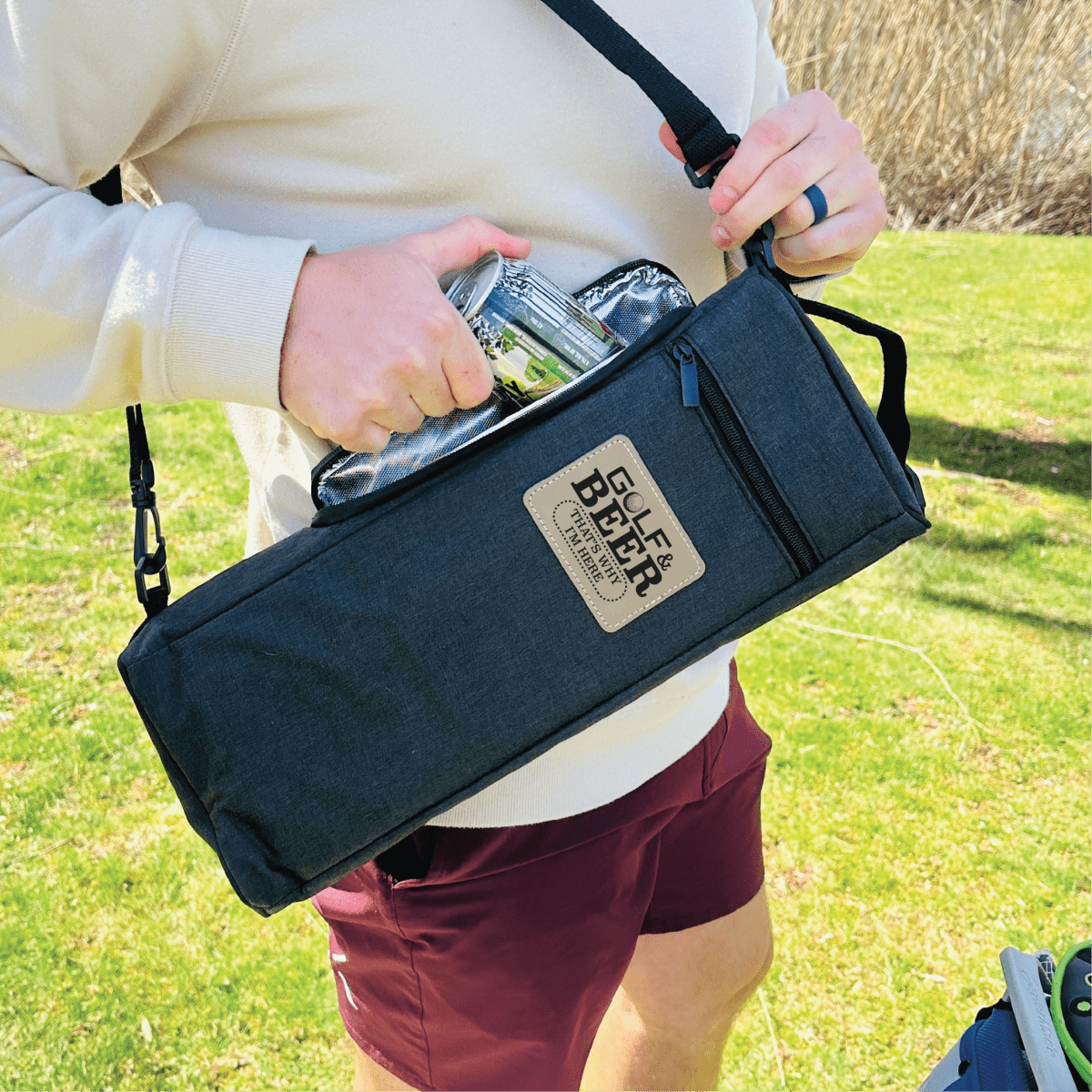 Unique Personalized Golf & Beer Is Why I'm Here Cooler Customized Golf Towel Gifts for Men by Groovy Guy