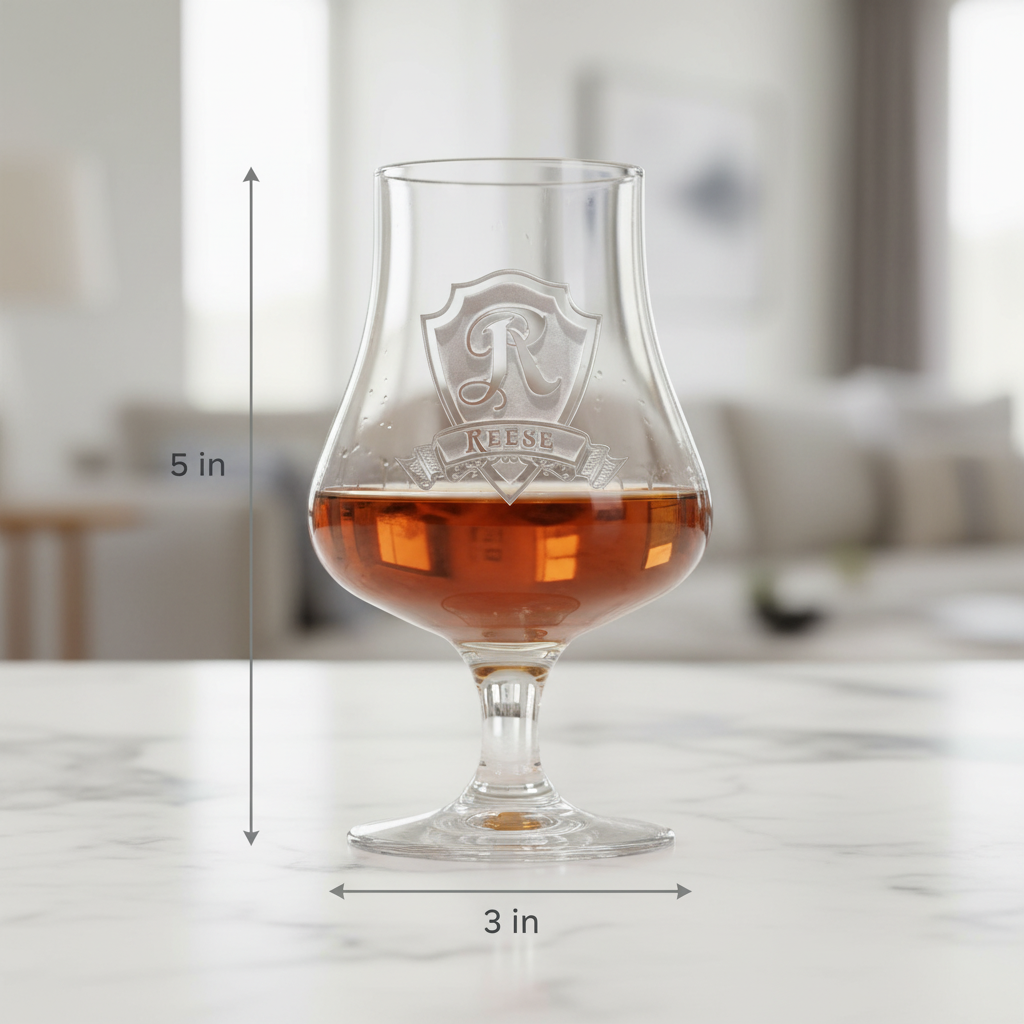 Nose Master personalized whiskey nosing glass dimensions: 5 inches tall by 3 inches wide